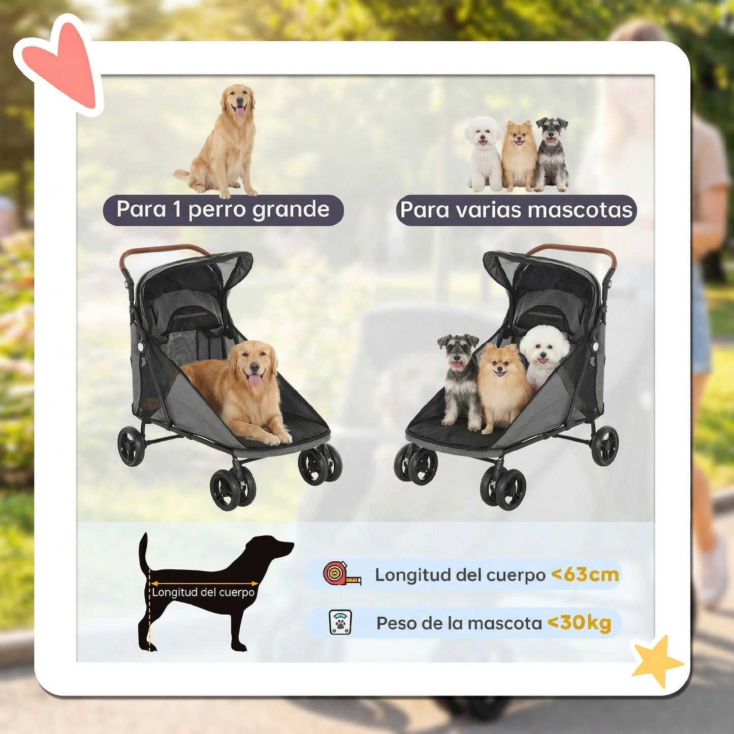 Pawhut Carrito Para Perros Y Gatos Grande Plegable Con Un Botón Hasta 30 Kg_3