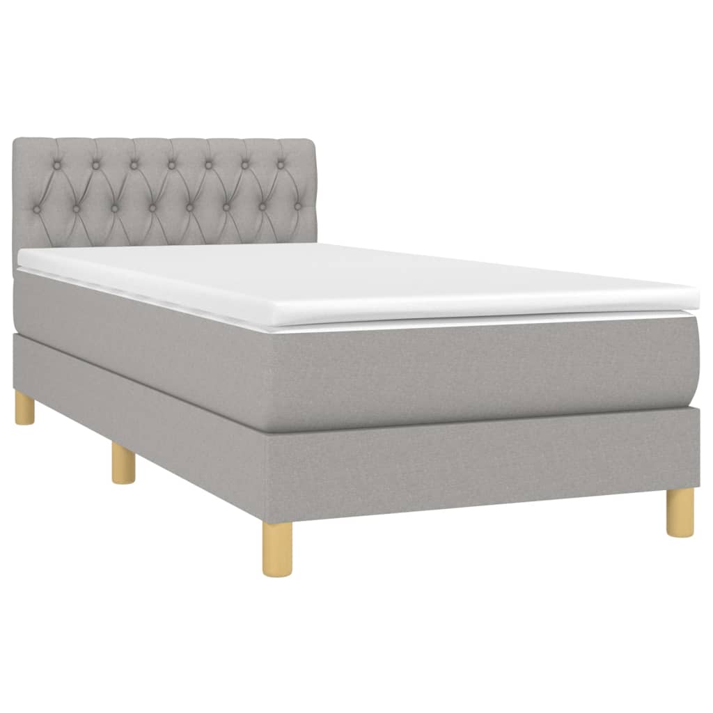 Cama Box Spring Colchón Y Luces Led Tela Gris Claro 90x200 Cm / Vetonek_5