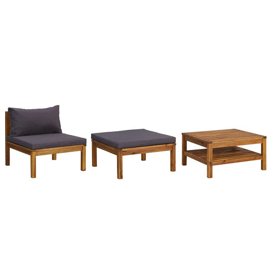 Vidaxl Muebles De Jardín 3 Pzas Con Cojines Madera Acacia Gris Oscuro_0