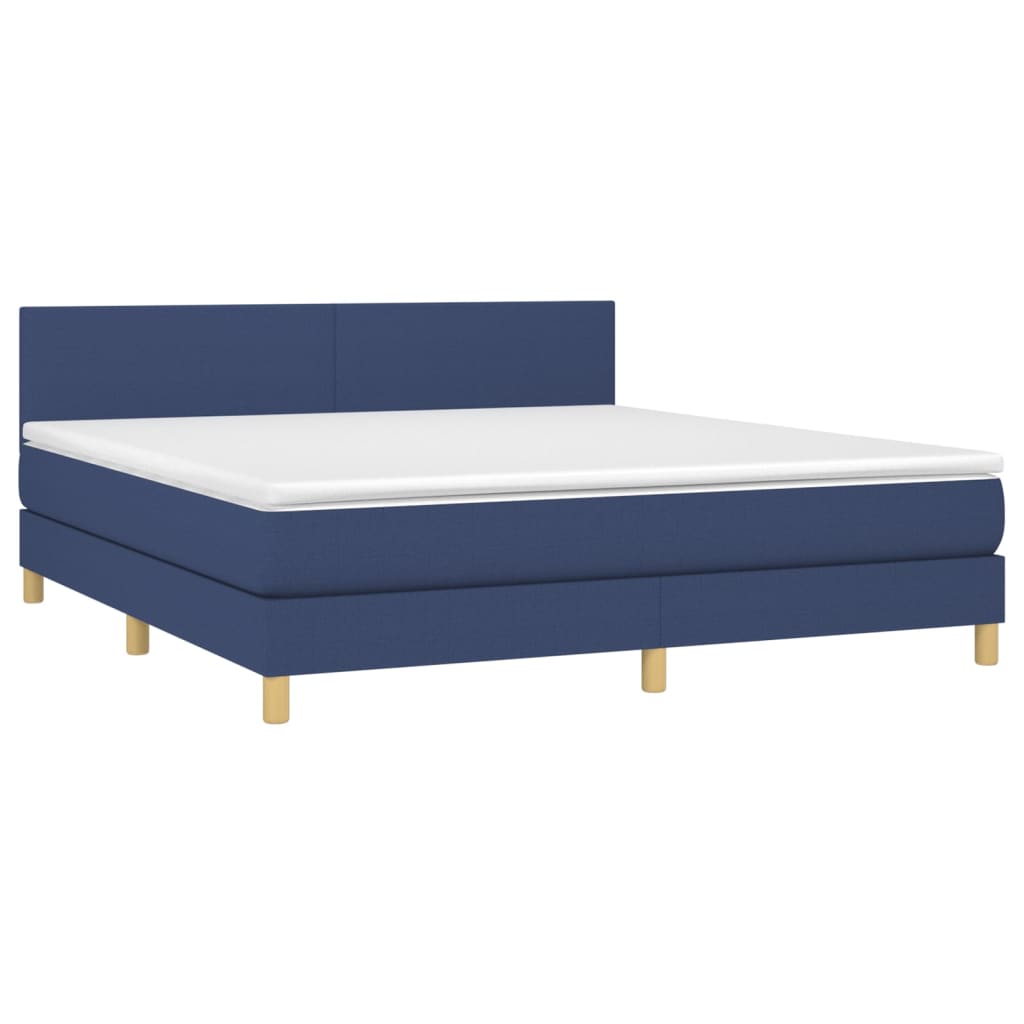 Cama Box Spring Con Colchón Y Led Tela Azul 180x200 Cm / Vetonek_5