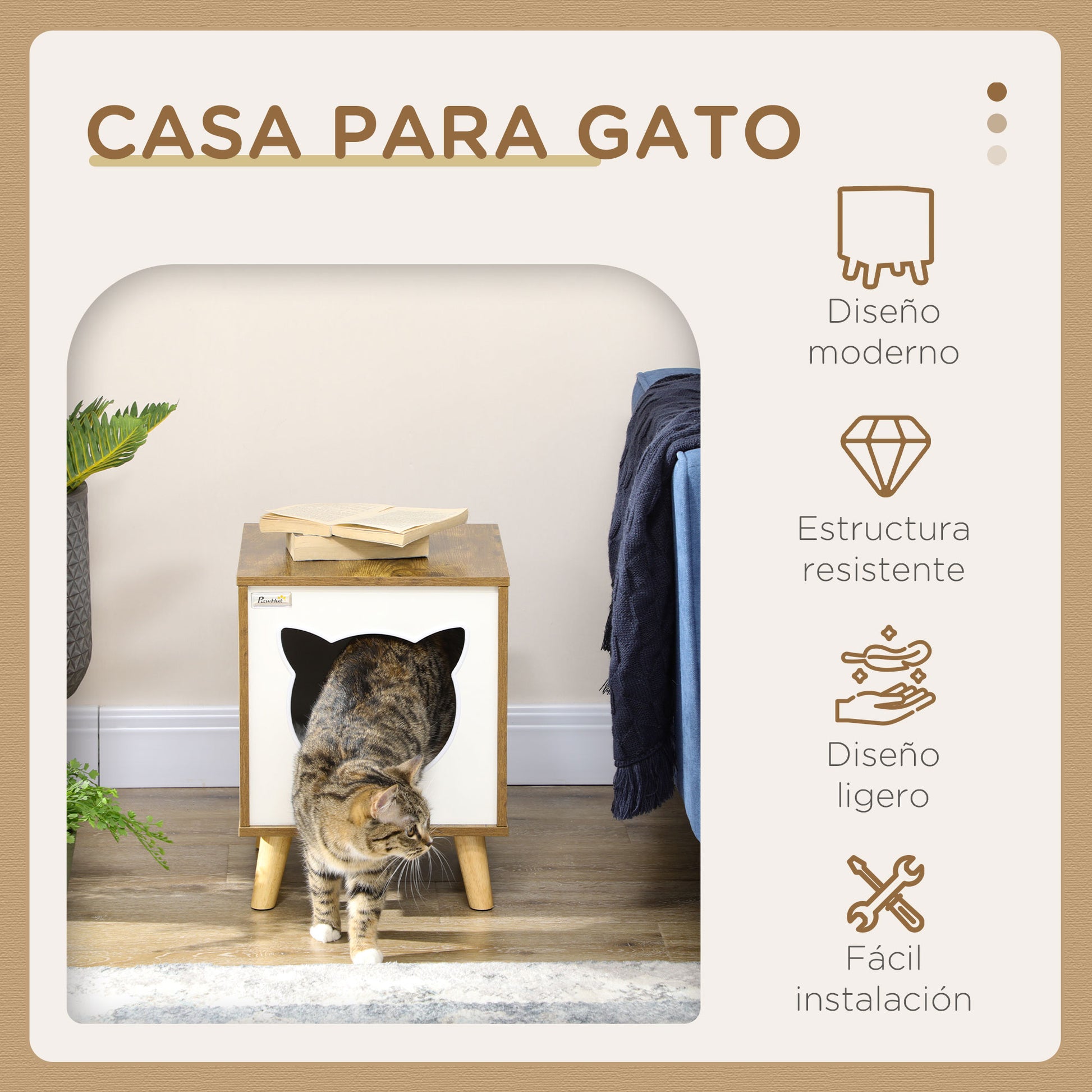 Pawhut Caseta De Madera Para Gatos Casa Para Gatos Interior Cuerva De Gatos Con Cojín Lavable Y Patas Elevadas 34x34x44_3
