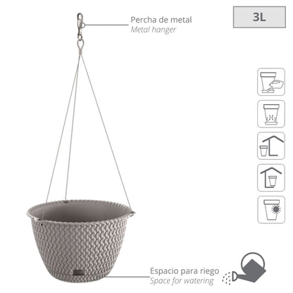 Maceta Redonda Colgante 3l Prosperplast Splofy De Plastico En Color Gris, Ø23 X 14,5 Cm_1