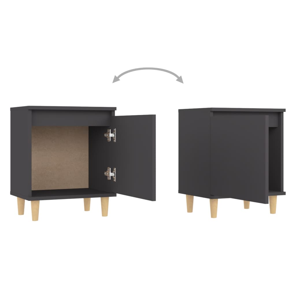 Mesita De Noche Con Patas De Madera Maciza Gris 40x30x50 Cm_3
