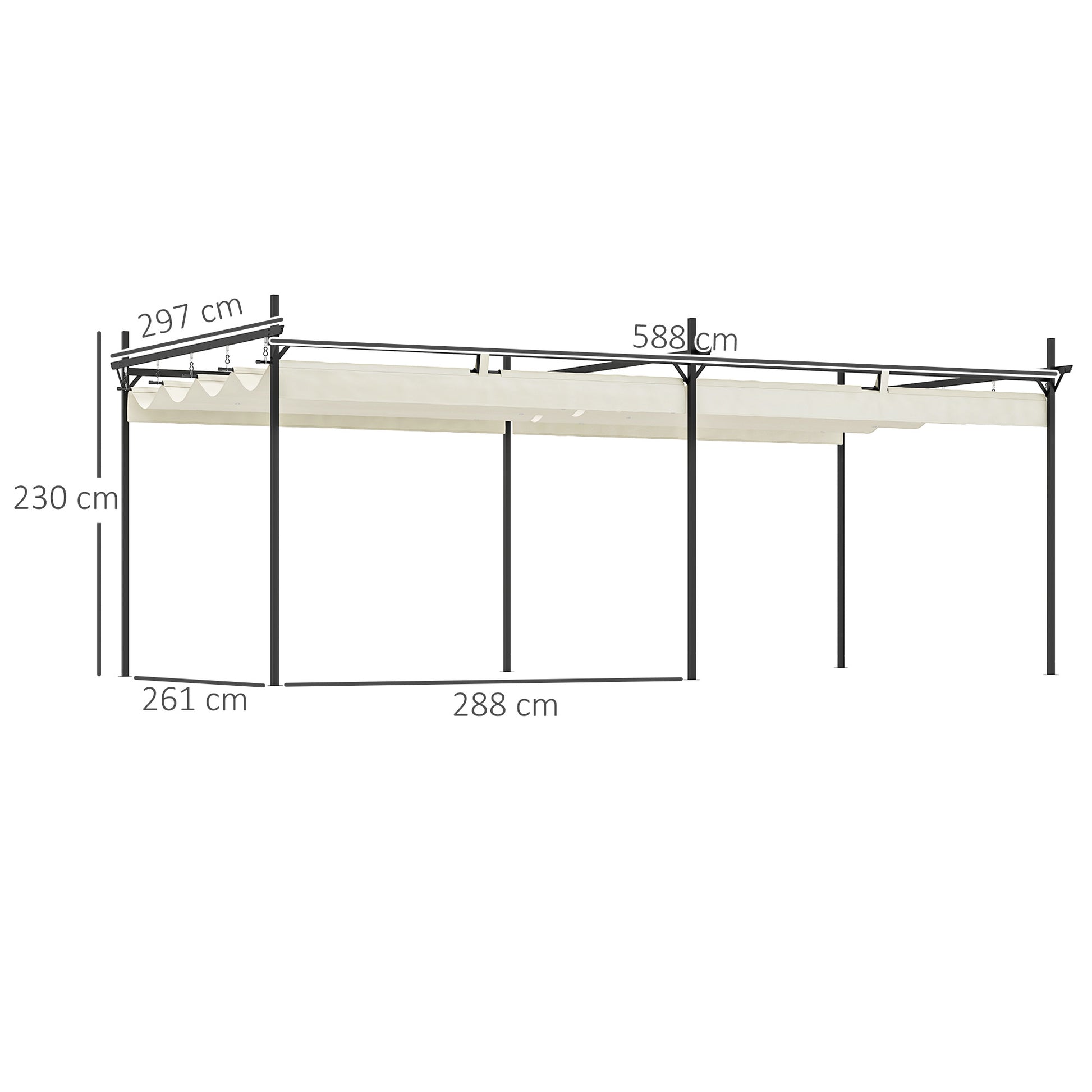 Outsunny Pérgola Con Techo Retráctil 6x3 M Anti-uv Resistente Al Agua Crema_2