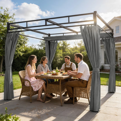 Outsunny Pérgola De Jardín 3x3 M Con Techo Retráctil Y 4 Cortinas_1