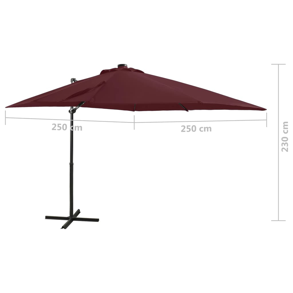 Vidaxl Sombrilla Jardín Voladiza Palo Y Luces Led Rojo Burdeos 250 Cm_2