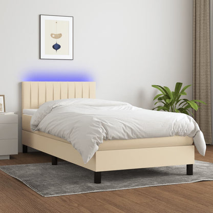 Cama Box Spring Colchón Y Luces Led Tela Crema 80x200 Cm / Vetonek_5