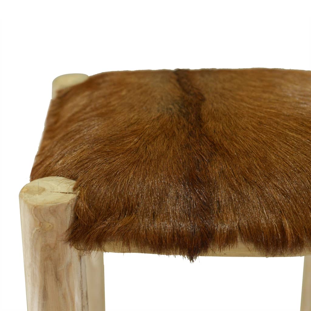 Taburete De Cocina De Cuero Auténtico Y Madera De Teca Maciza_4