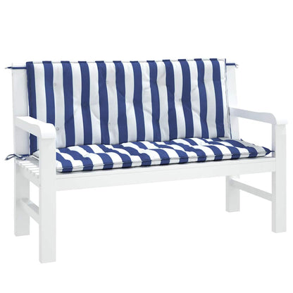 Vidaxl Cojines Banco Jardín 2 Uds Tela A Rayas Azul Blanco 120x50x7 Cm_3