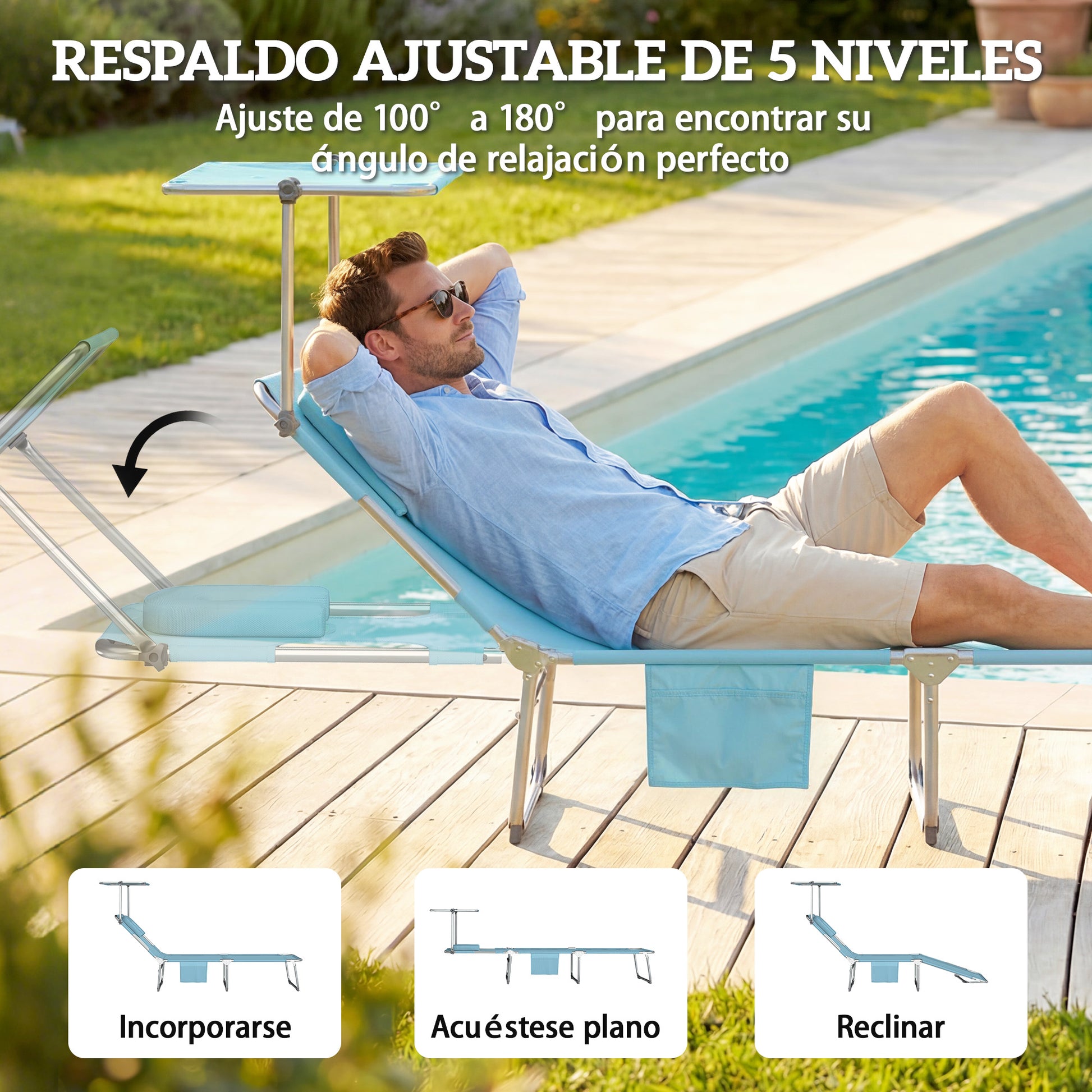 Outsunny Set De 2 Tumbonas Plegables Reclinables Con Dosel 360° Orificio Facial_5