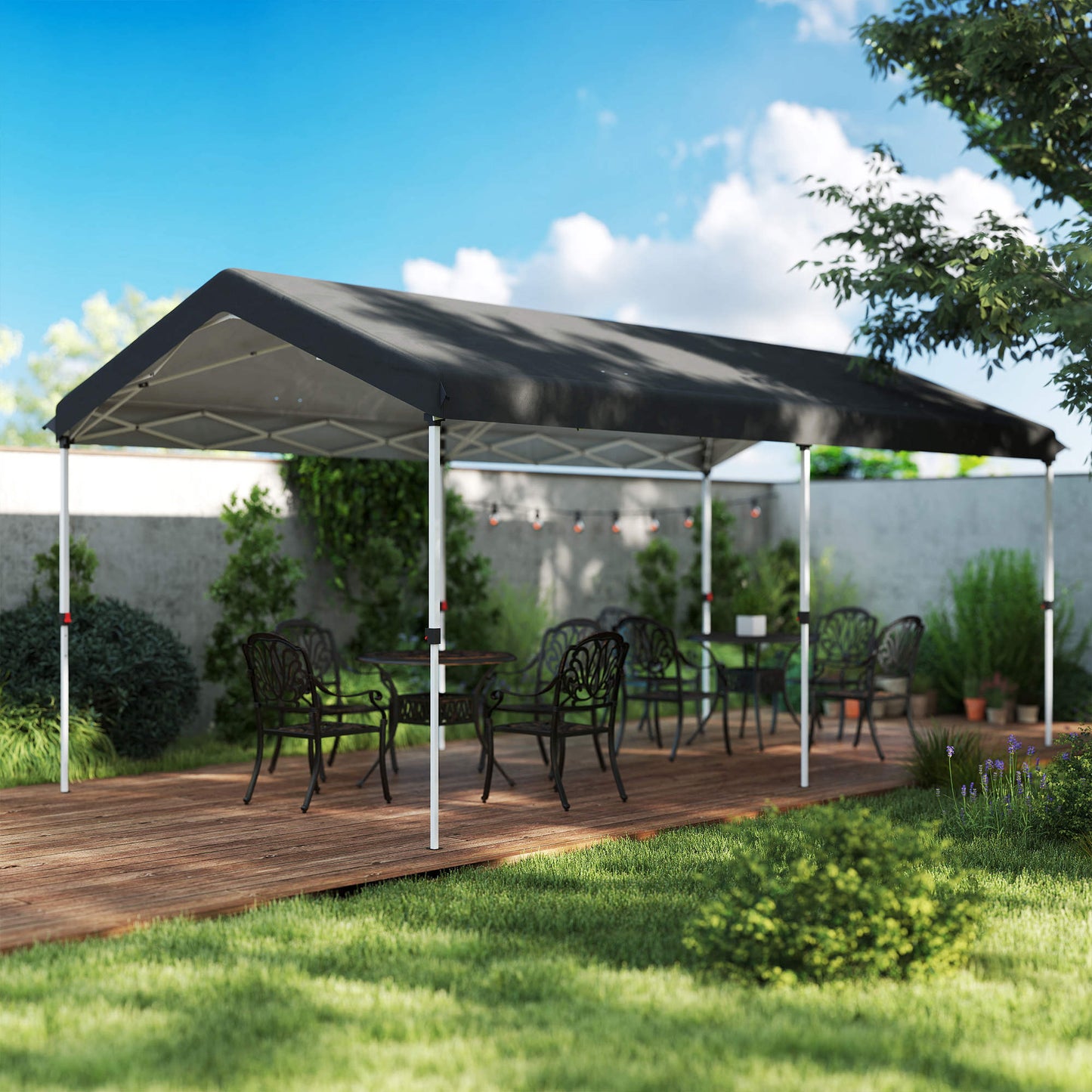 Outsunny Carpa Plegable 6x3 M Con Altura Ajustable Protección Uv50+ Gris Oscuro_1