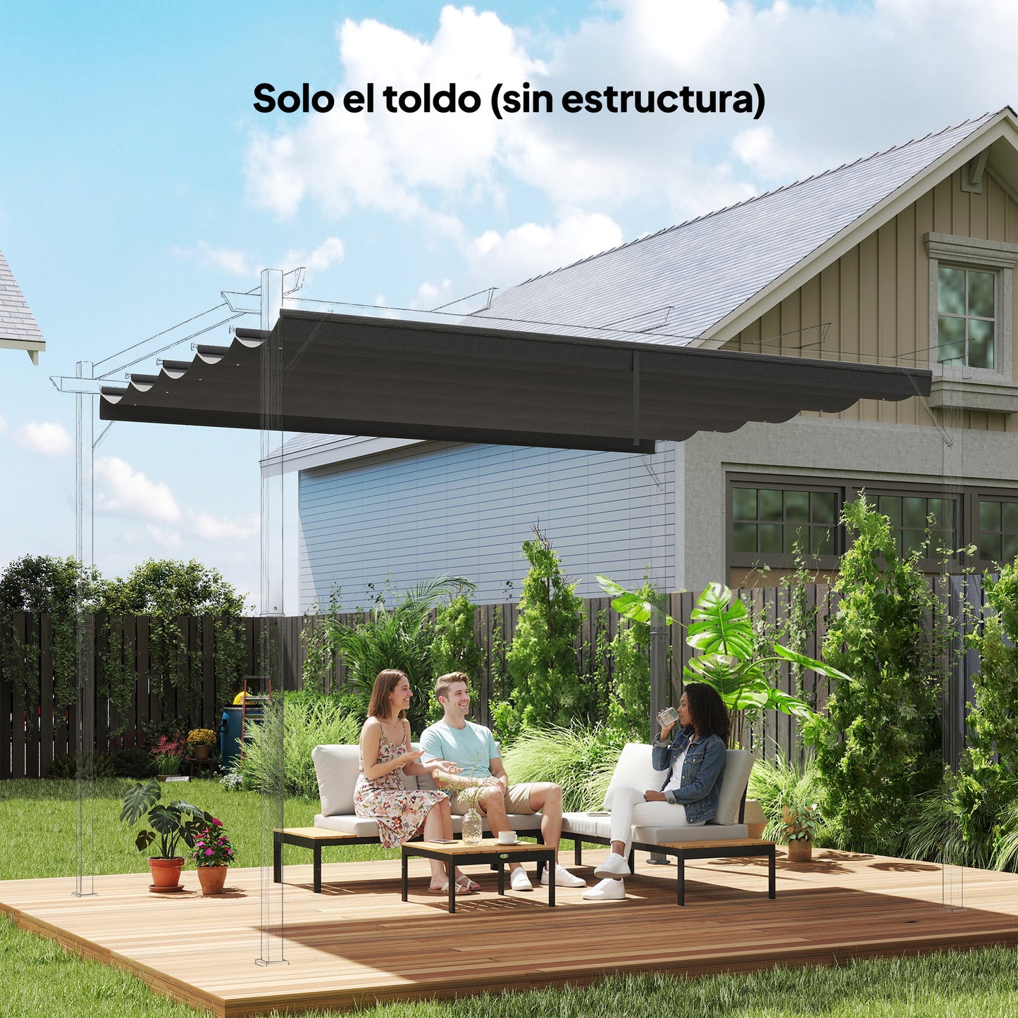 Outsunny Cubierta Para Pérgola Retráctil 3,5x2,6 M Para Marco De 4x3 M Gris_1