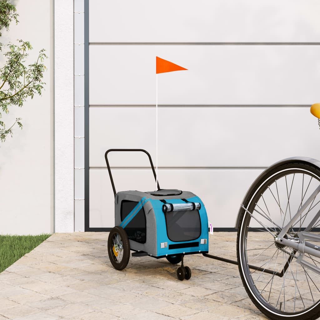 Vidaxl Remolque De Bicicleta Mascotas Hierro Tela Oxford Azul Negro_1