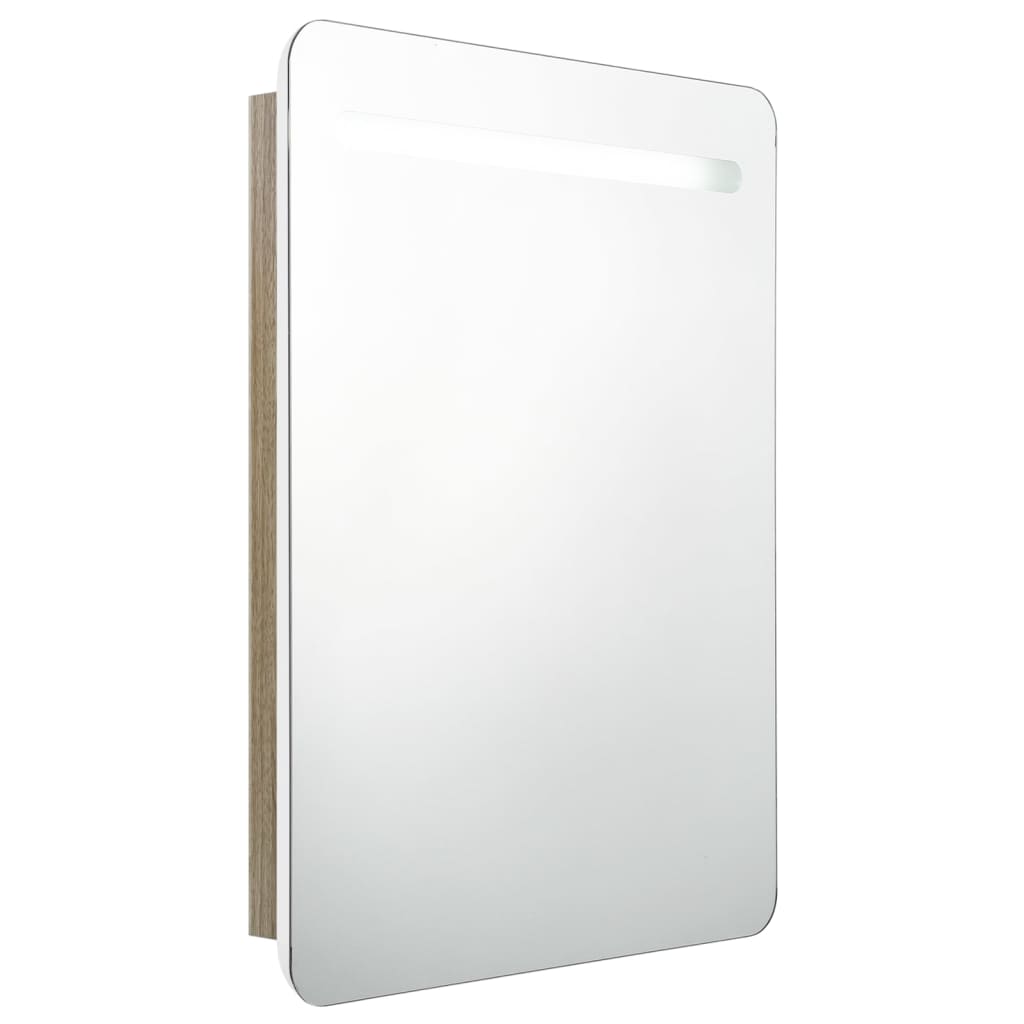 Armario De Baño Con Espejo Y Led Blanco Y Roble 60x11x80 Cm_1