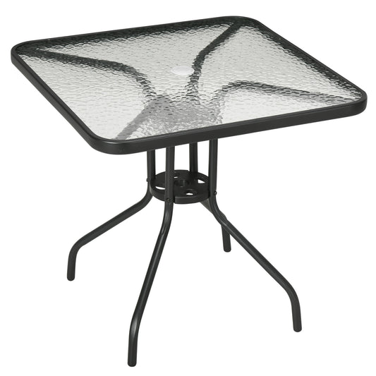 Outsunny Mesa De Jardín Cuadrada Con Agujero Para Sombrilla 76x76x72 Cm Negro_0