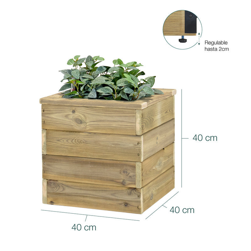Jardinera De Madera Con Autorriego 40x40x40 Cm Nidum Basic Hortalia_5
