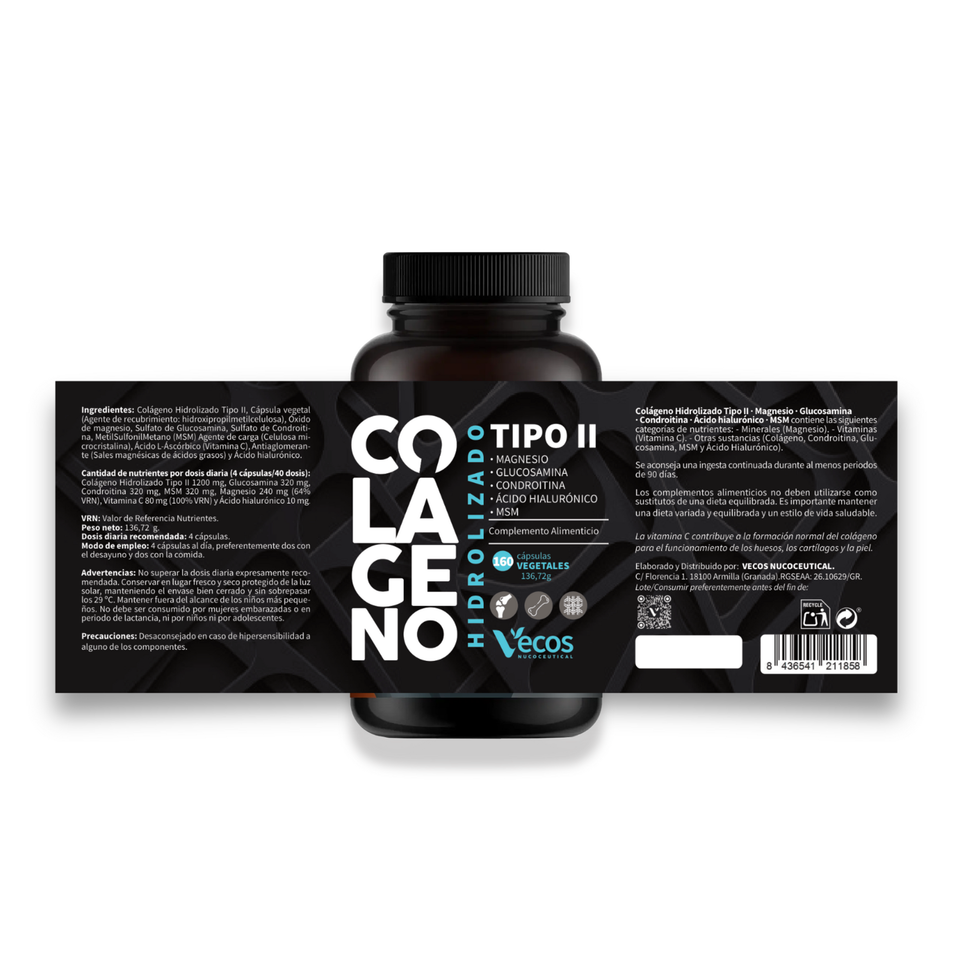 Colágeno Tipo Ii Vecos 160 Cápsulas | Comfort Para Articulaciones Y Movilidad | Glucosamina + Condroitina + Msm_4