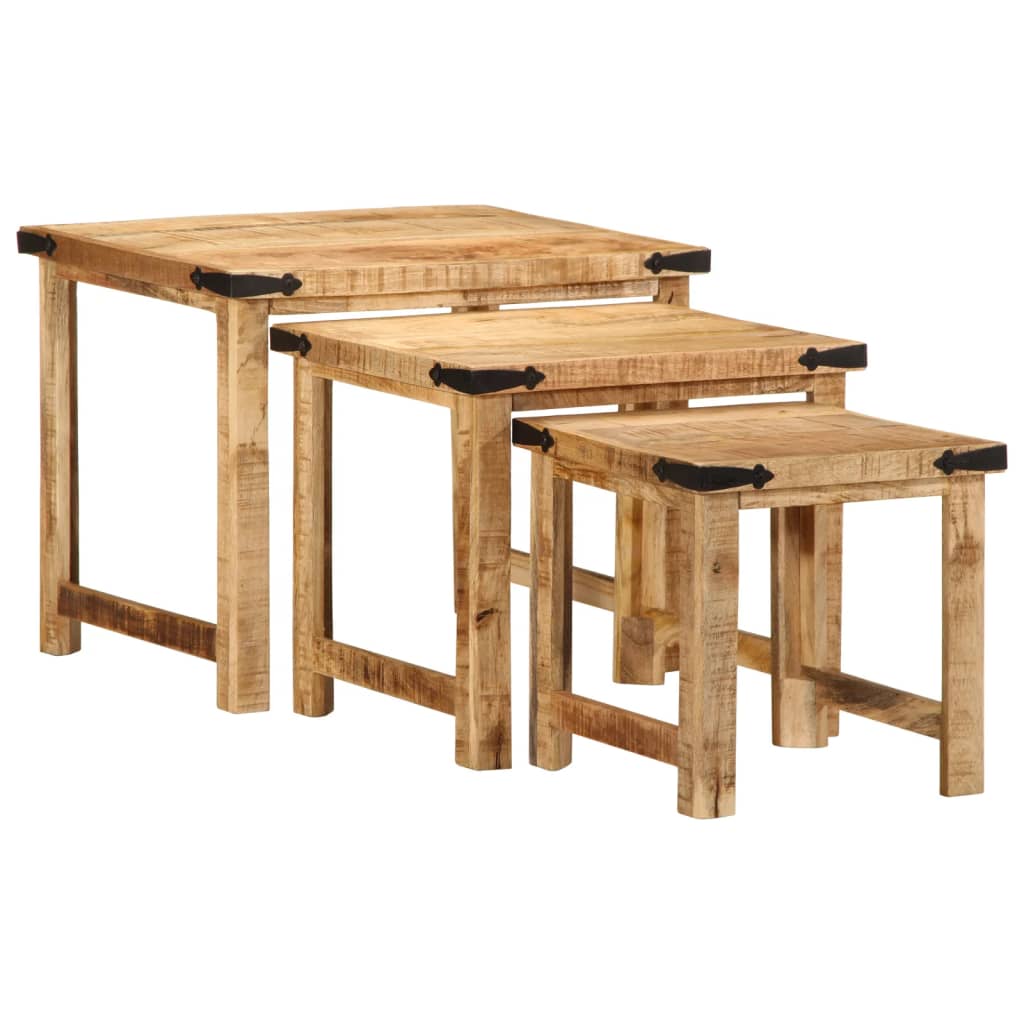 Mesas Apilables 3 Piezas Madera Maciza De Mango Rugosa_2