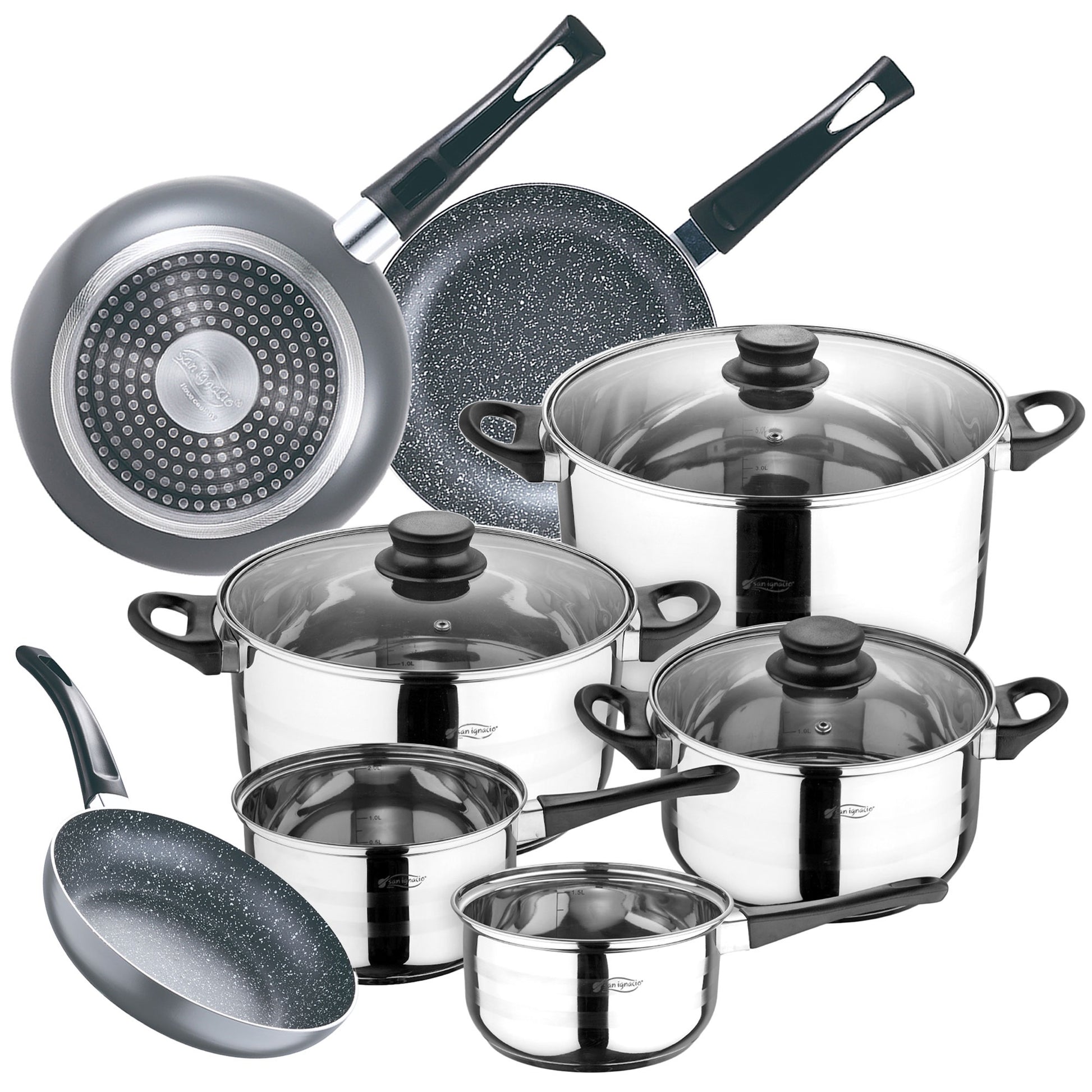 Juego De Batería De Cocina De 8pc + Set 3 Sartenes (16/20/24cm) Aluminio Prensado Soul Marble_0