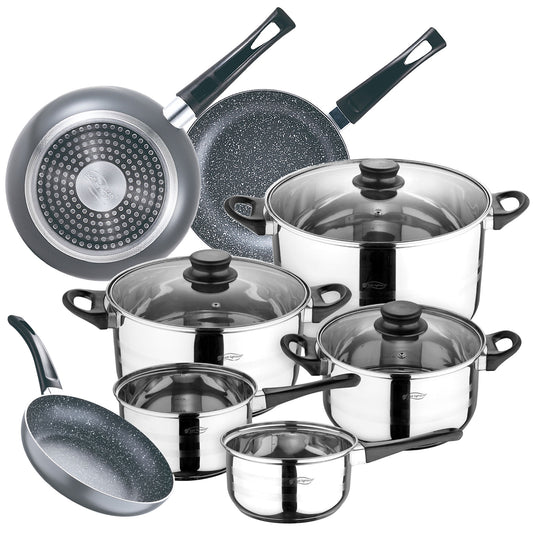 Juego De Batería De Cocina De 8pc + Set 3 Sartenes (16/20/24cm) Aluminio Prensado Soul Marble_0