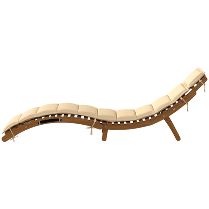 Outsunny Tumbona Plegable De Madera De Acacia Con Cojín Reposacabezas Beige_4