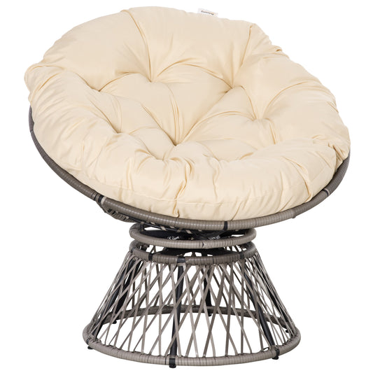 Outsunny Silla Giratoria De Ratán Sintético Con Cojín 87x97x86 Cm Gris Y Crema_0