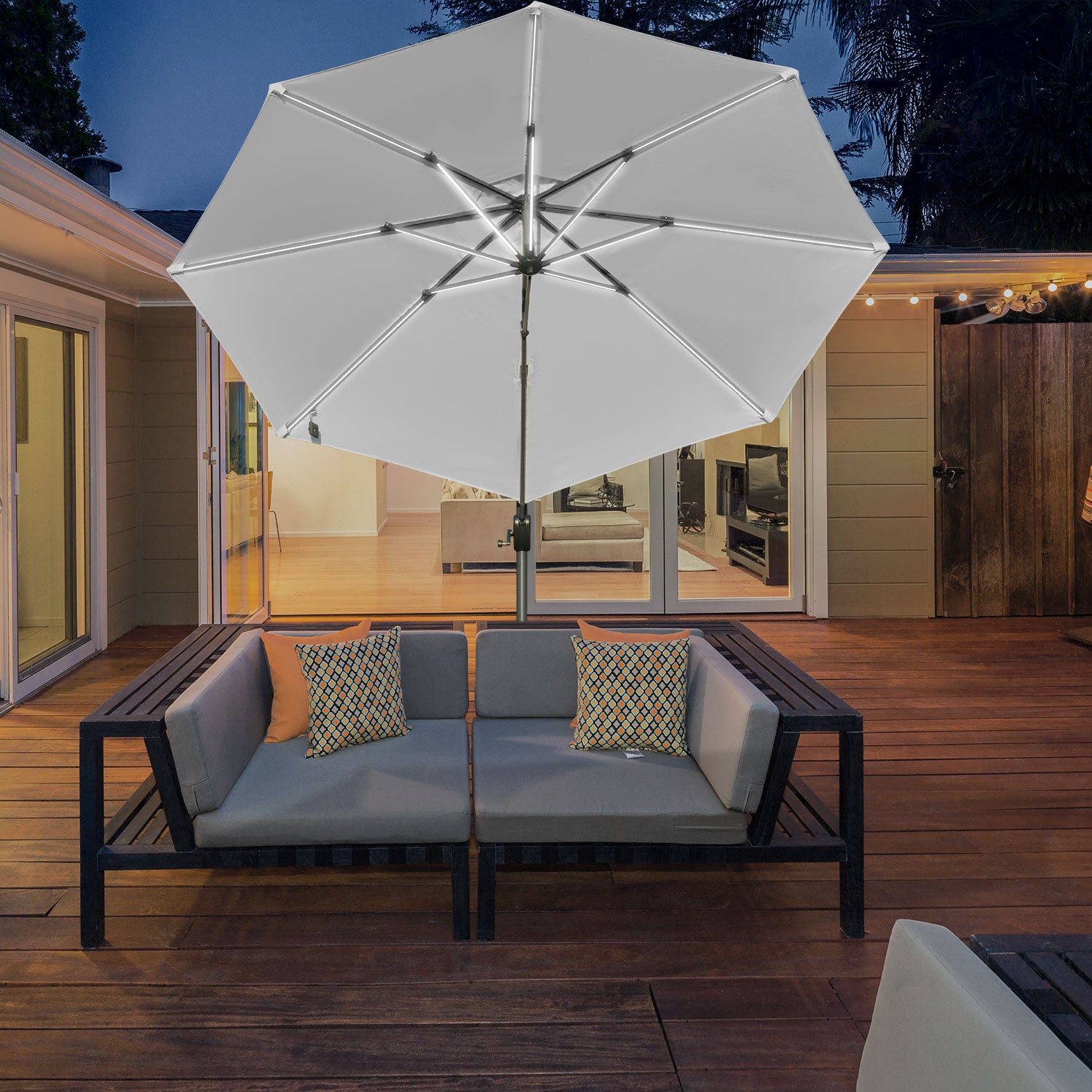 Outsunny Sombrilla De 300 Cm Luces Led Protección Uv 50+ Giratorio Con Manivela_1