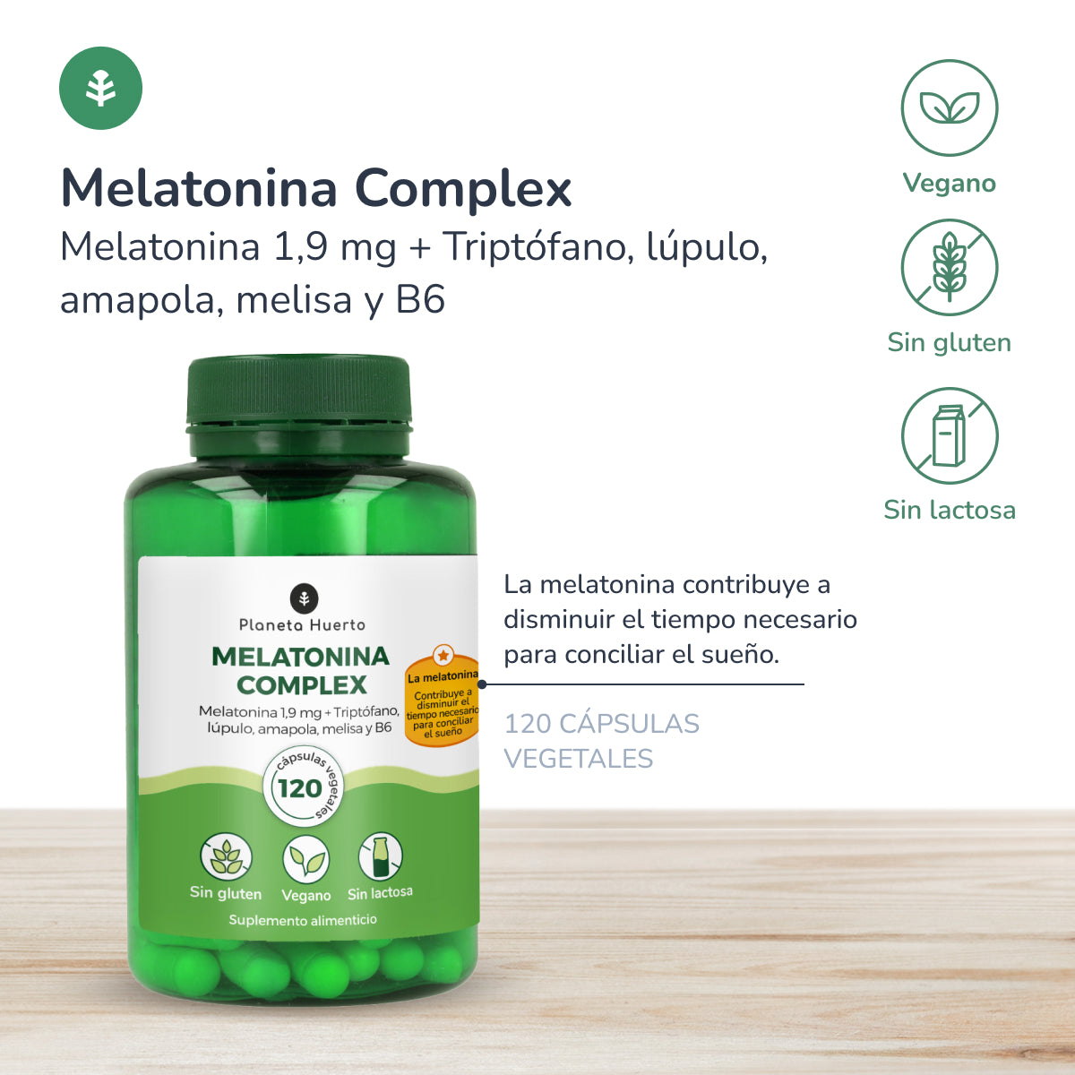 Melatonina complex Planeta Huerto 120 cápsulas