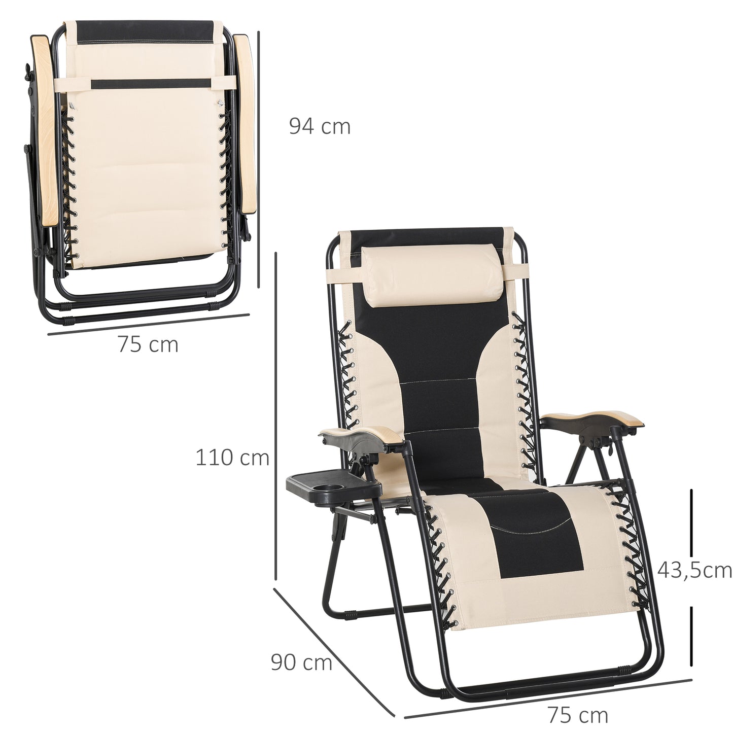 Outsunny Tumbona Plegable Acero Con Portavasos Reposacabezas Extraíble 90x75x110_2
