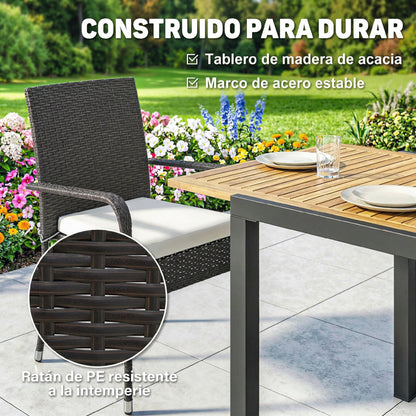 Outsunny Conjunto De Mesa Y Sillas Jardín De Ratán 7 Piezas Con Cojines Crema_5