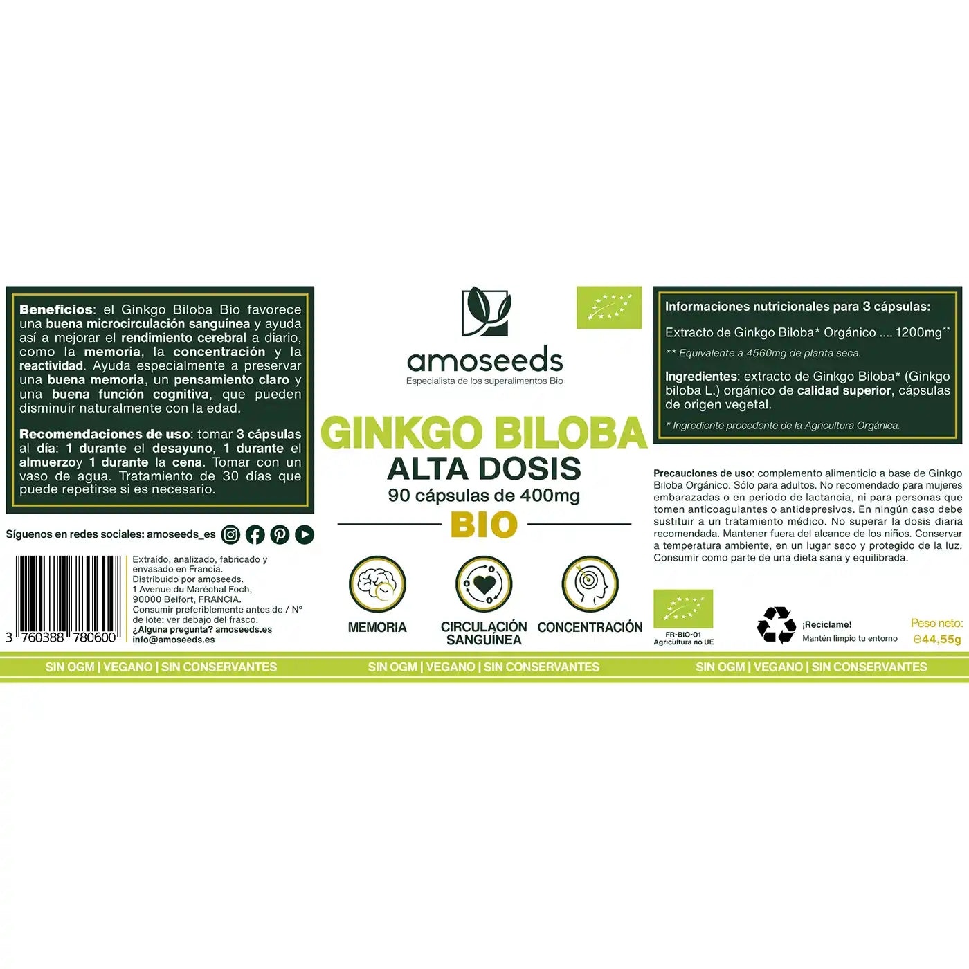 Ginkgo Biloba Bio, Alta Dosis | 90 Cápsulas_4