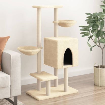 Rascador Para Gatos Con Postes De Sisal Color Crema 117 Cm_1
