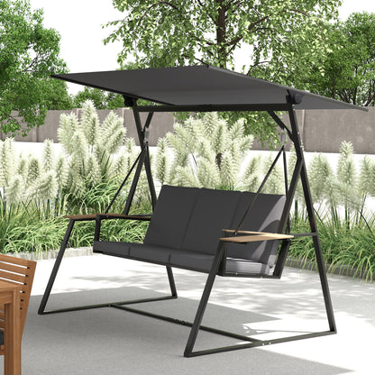 Outsunny Columpio De Jardín Exterior De 3 Plazas Con Techo Ajustable 2 Bandejas_1