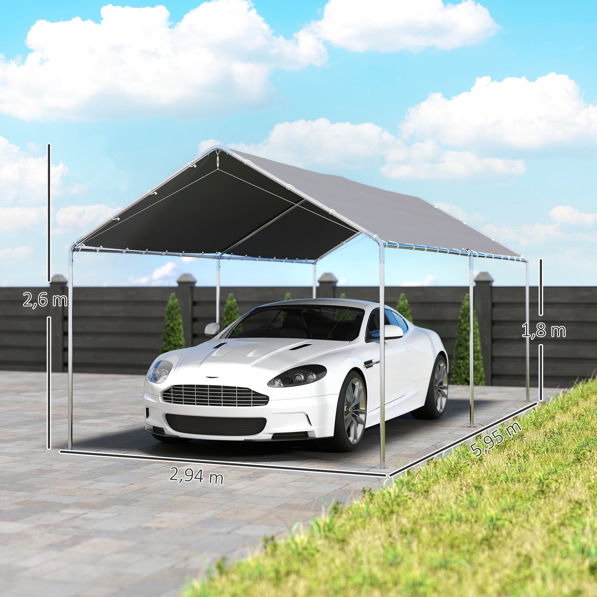 Outsunny Cochera Exterior 3x6m Con Toldo De Tela Pe Y Marco De Acero Galvanizado_2