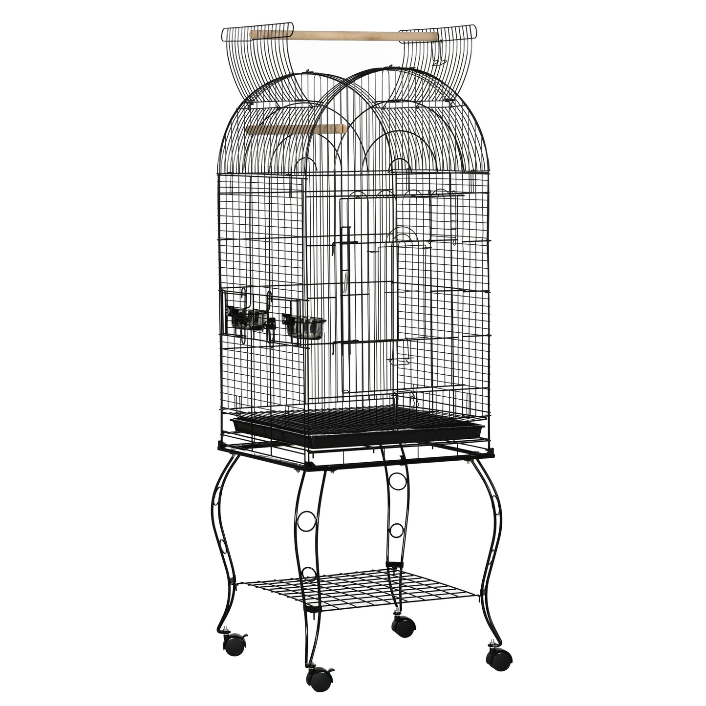 Pawhut Jaula Para Pájaros Con Soporte Con Ruedas Bandeja Extraíble Y 2 Comederos_0