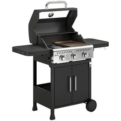 Outsunny Barbacoa De Gas Con 3 Quemadores 7,5 Kw Termómetro Mesas Laterales_0