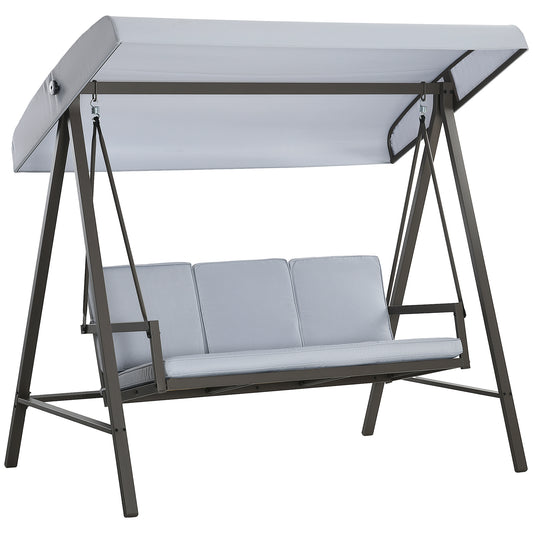 Outsunny Columpio De Jardín De 3 Plazas Con Toldo Ajustable 200x125x175 Cm Gris_0