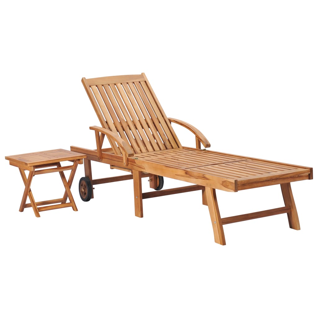 Tumbona Con Mesa Y Cojín Madera Maciza De Teca_1