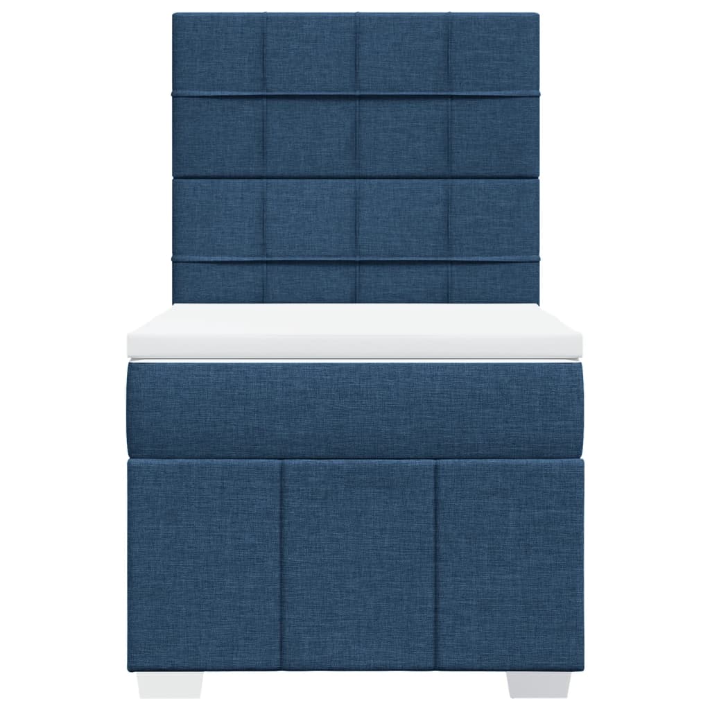 Cama Box Spring Con Colchón Tela Azul 100x200 Cm / Vetonek_0