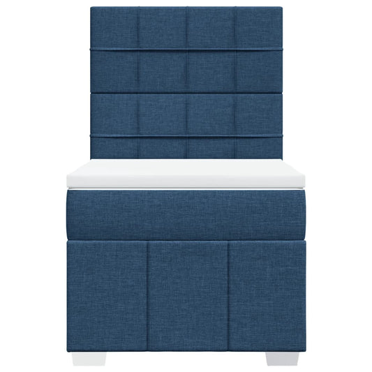 Cama Box Spring Con Colchón Tela Azul 100x200 Cm / Vetonek_0