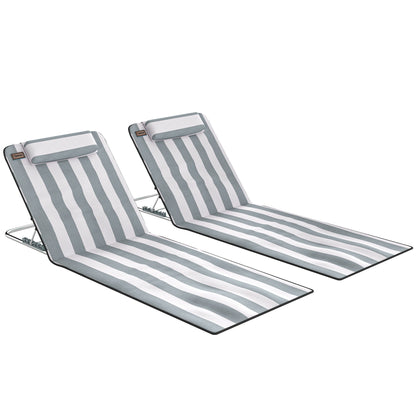 Outsunny Conjunto De 2 Esterillas De Playa Plegable 134x48x33-43 Cm Blanco Gris_0