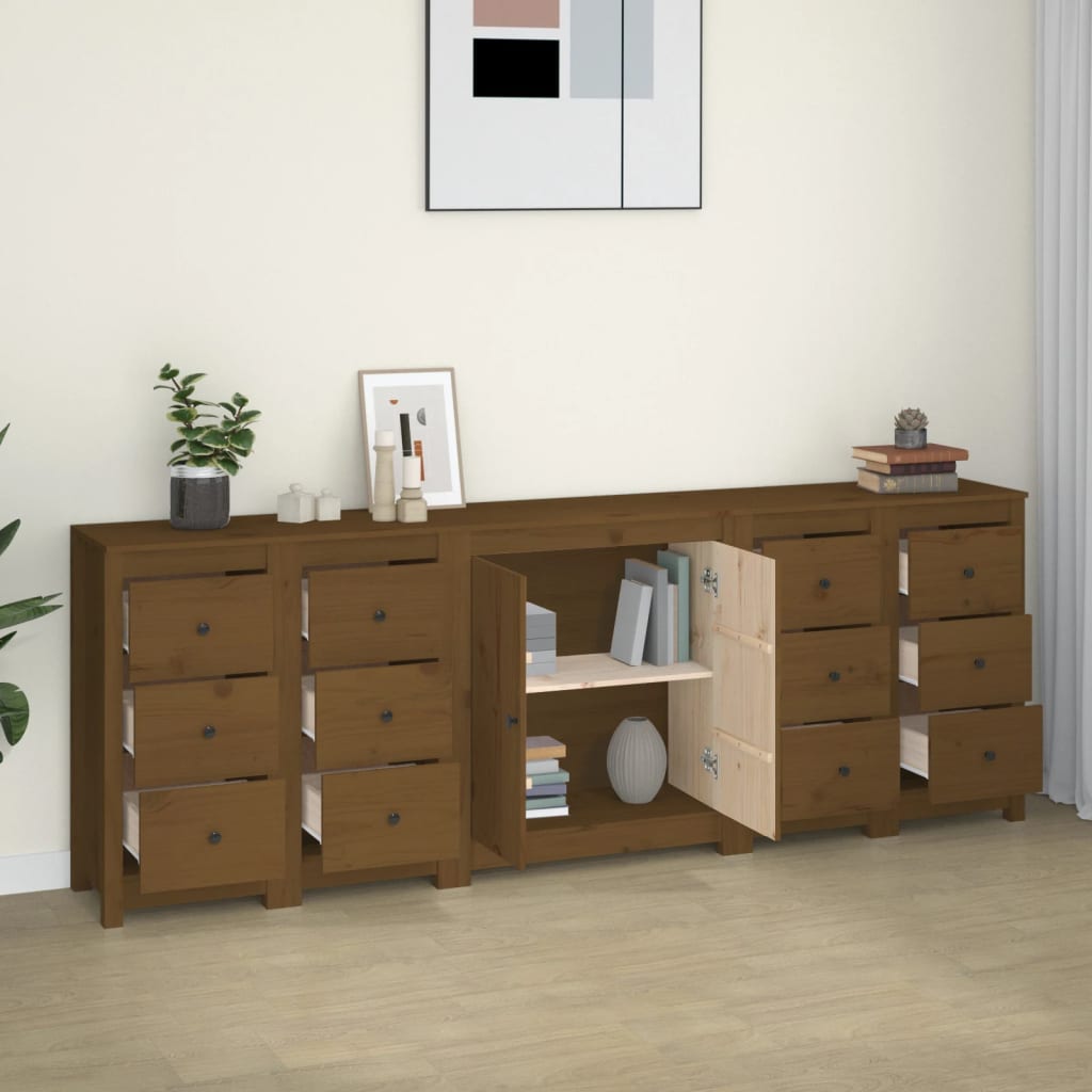 Aparador De Madera Maciza De Pino Marrón Miel 230 X 35 X 80 Cm_2