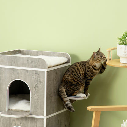 Pawhut Caseta Para Gatos De Madera Con 3 Cojines 2 Orificios 68x53x80,5 Cm Gris_3