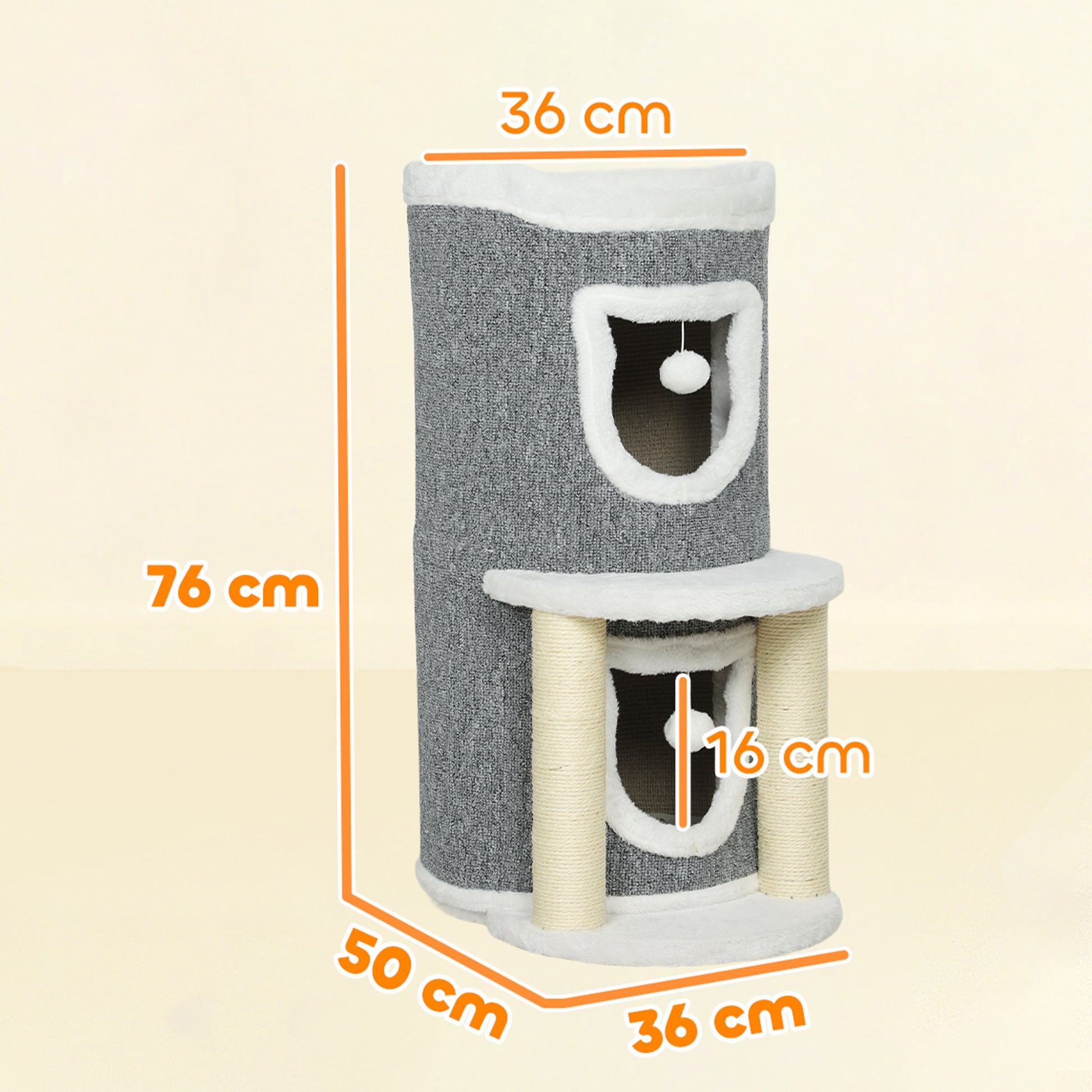 Pawhut Árbol Rascador Para Gatos 76 Cm Con Cama 2 Cuevas Postes Alfombra Gris_2