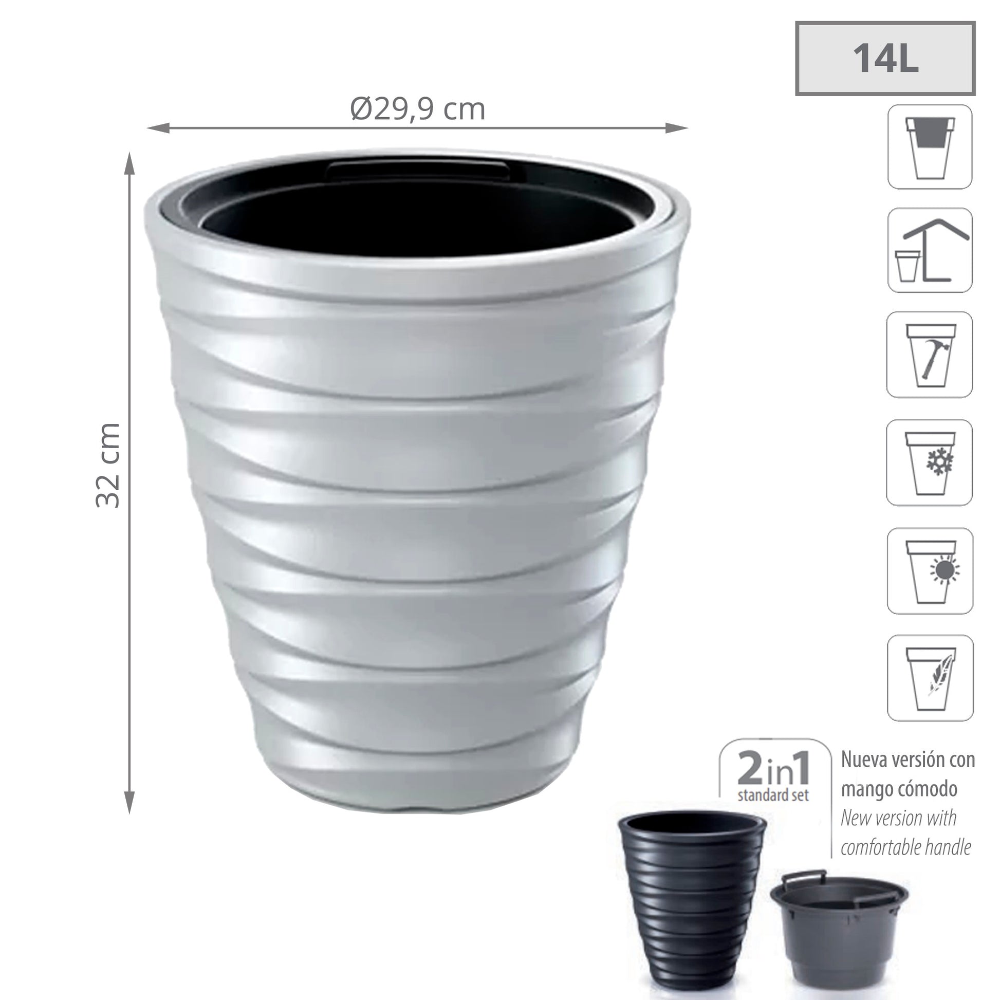 Maceta Freze 14l., Con Depósito, Dimensiones (mm) 299x299x320, Color Blanco_1