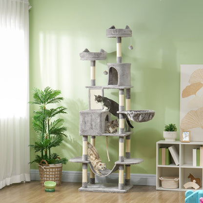 Pawhut Árbol Rascador Para Gatos Grande Altura 206 Cm Con Hamacas Gris Claro_1