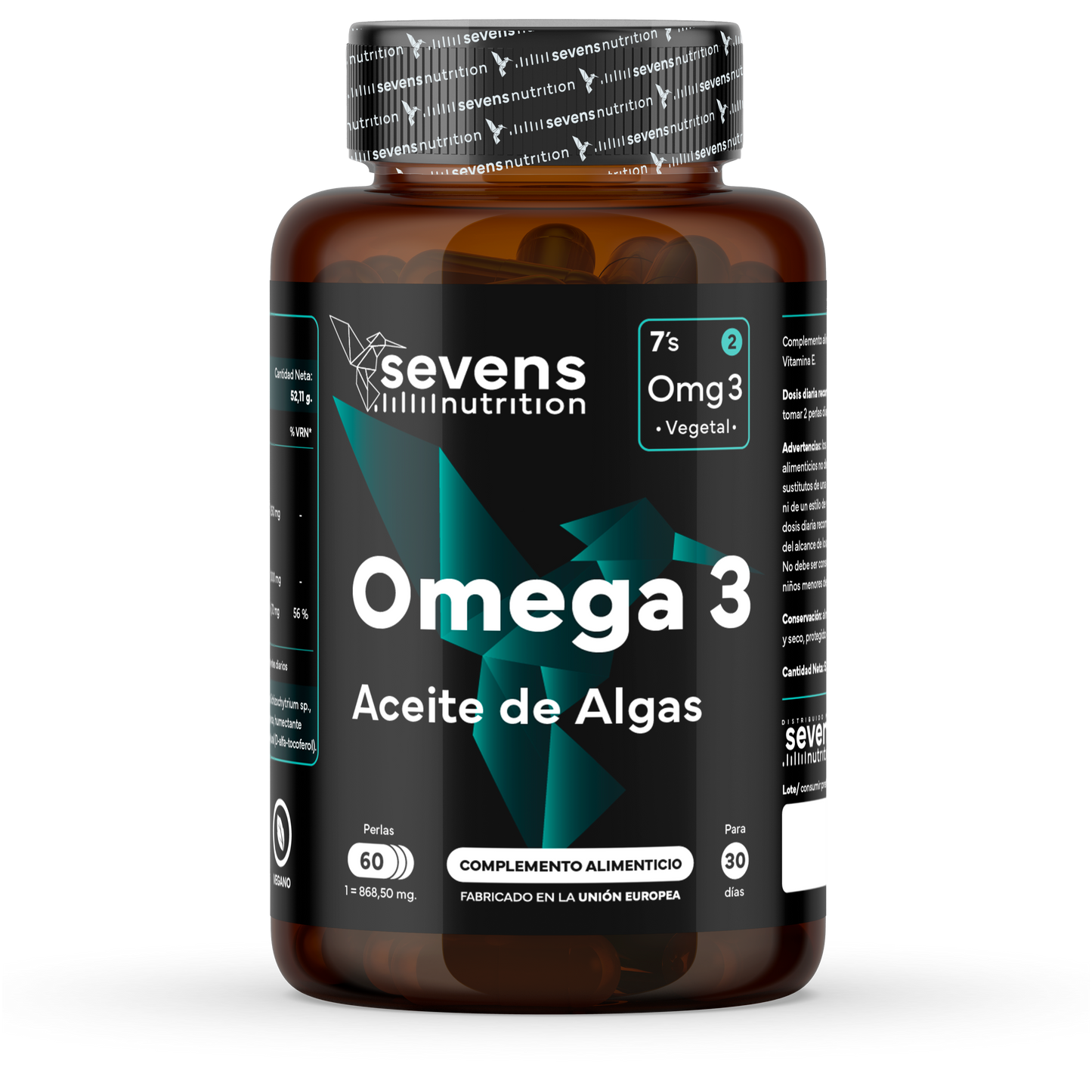 Omega 3 Vegano Sevens Nutrition. Dha Puro Para Cerebro, Visión Y Salud
