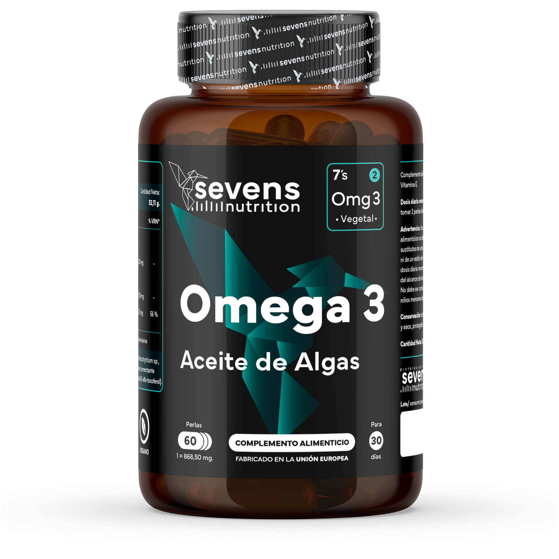 Omega 3 Vegano Sevens Nutrition. Dha Puro Para Cerebro, Visión Y Salud