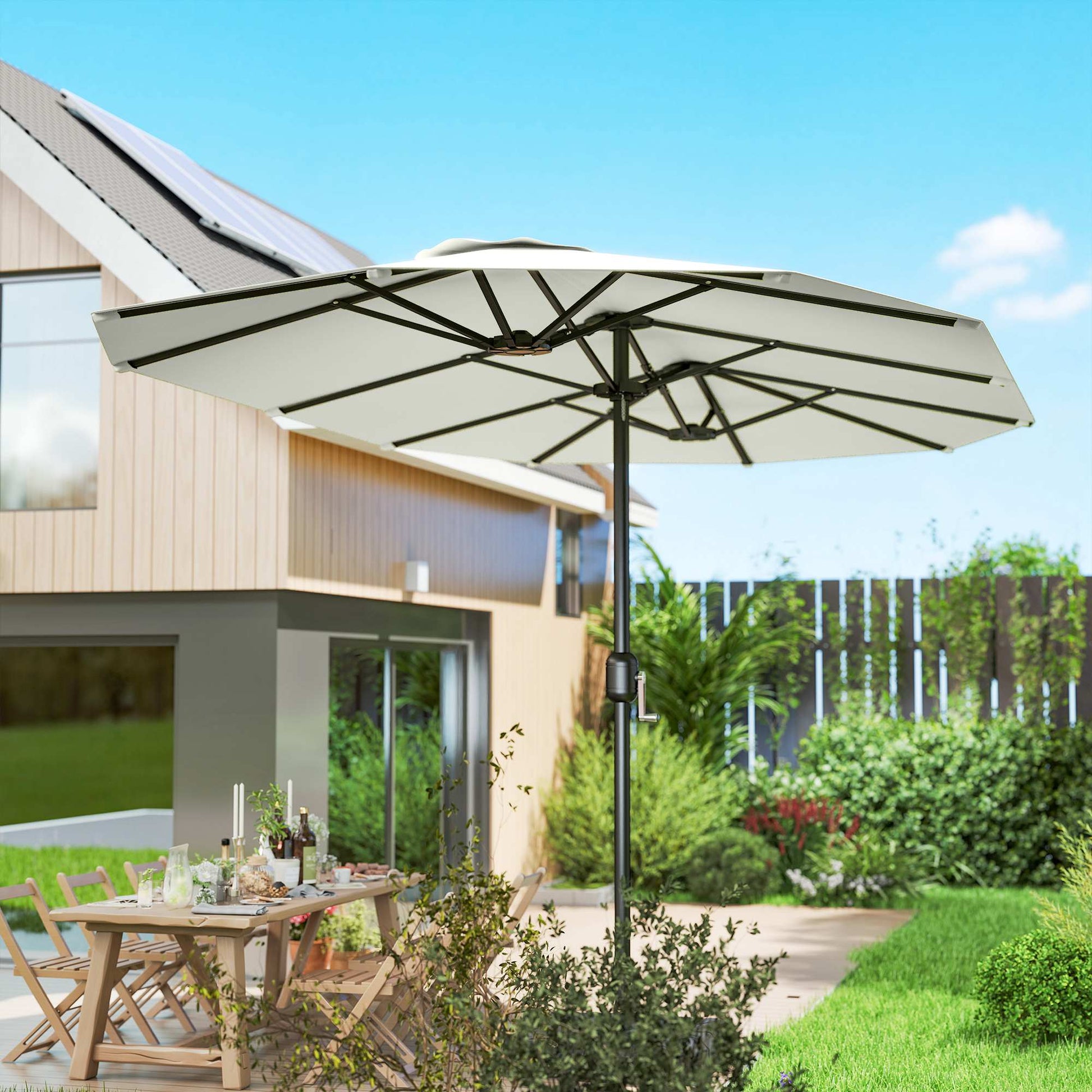 Outsunny Sombrilla Doble 4,6x2,6 M Con Protección Uv50+ Y Manivela Blanco Crema_4