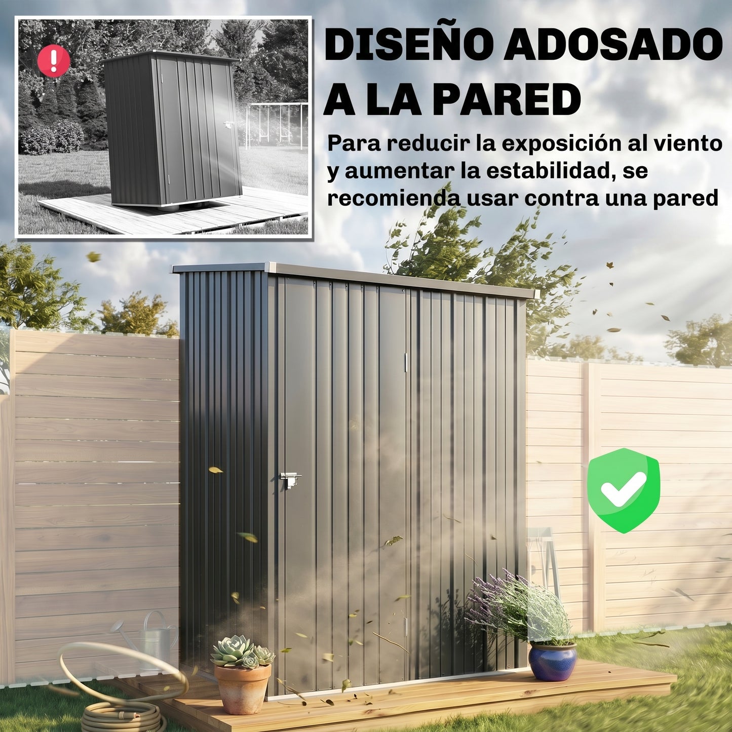 Outsunny Cobertizo De Jardín Exterior 1,34 M² 161,5x94,5x196 Cm Negro Carbón_5